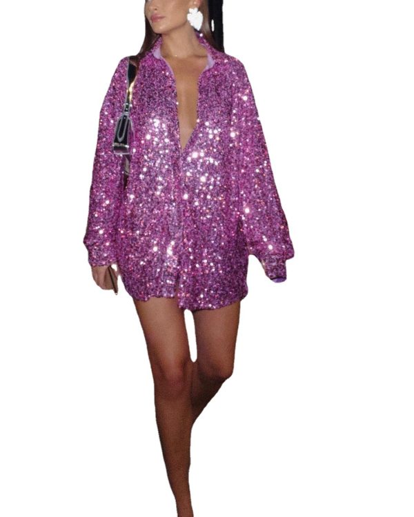 Blouse All Over Sequins in Lilac